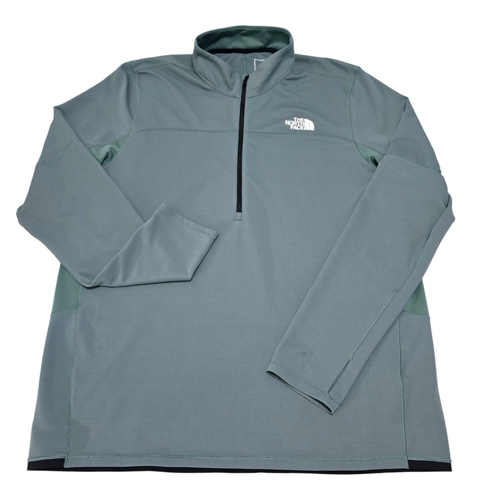 The North Face Mens XL Blue Green Grid Fleece Quarter Zip Pullover Thumbholes